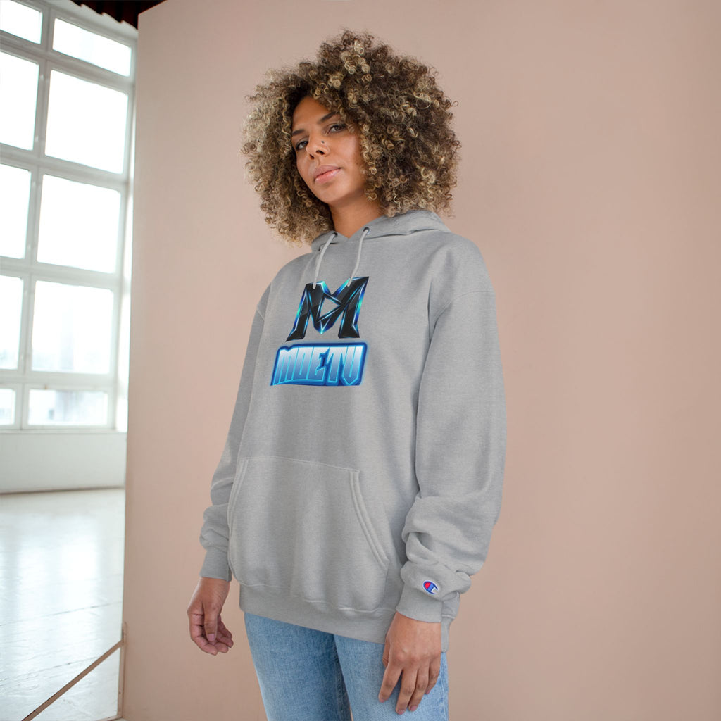 Champion Hoodie with Blue Metallic "M" Logo — Casual Streetwear Pullover