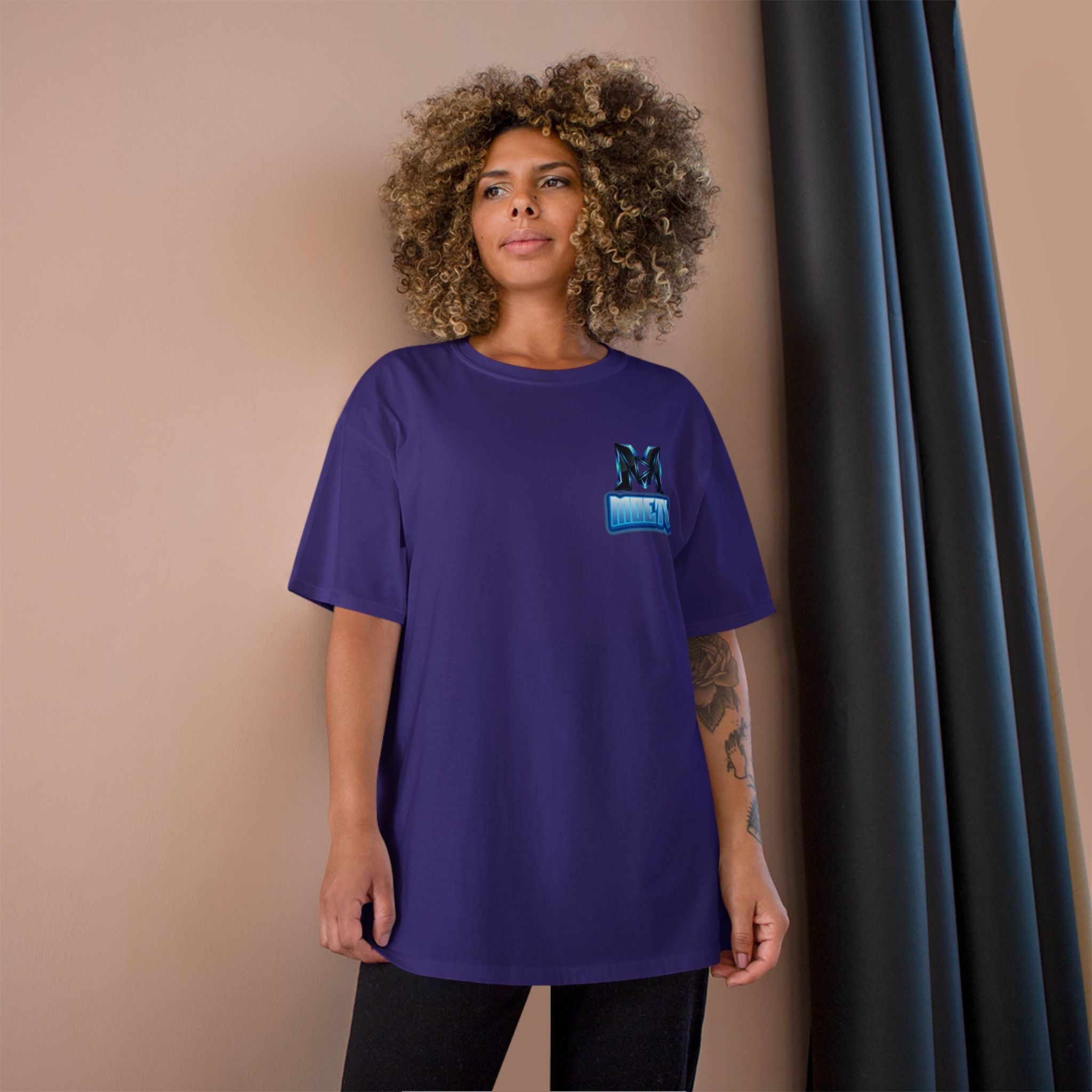MOETV Champion T-Shirt — Gaming Logo Tee with Dolphin Crest