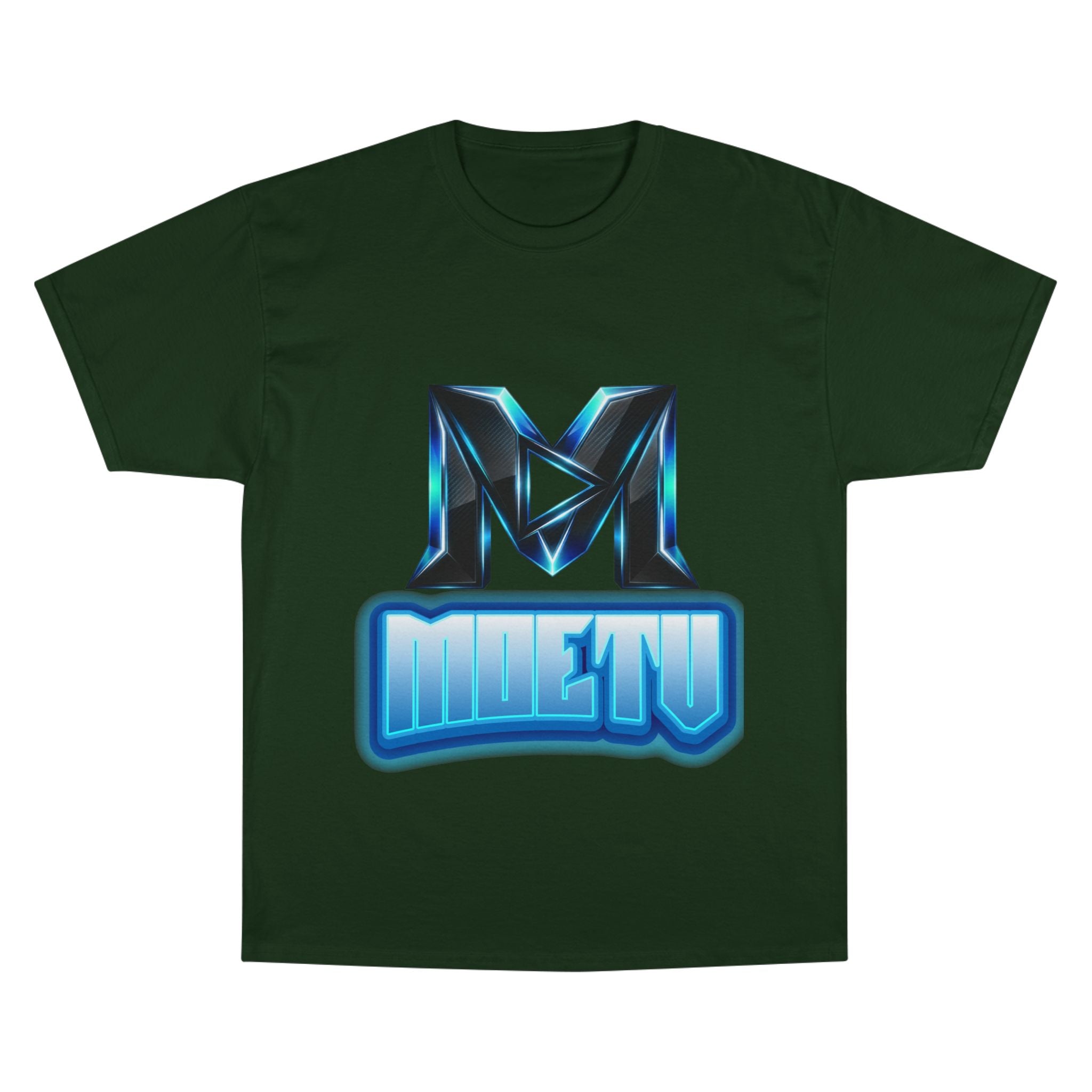 Champion T-Shirt — Blue Metallic 'M' Logo Streetwear Tee