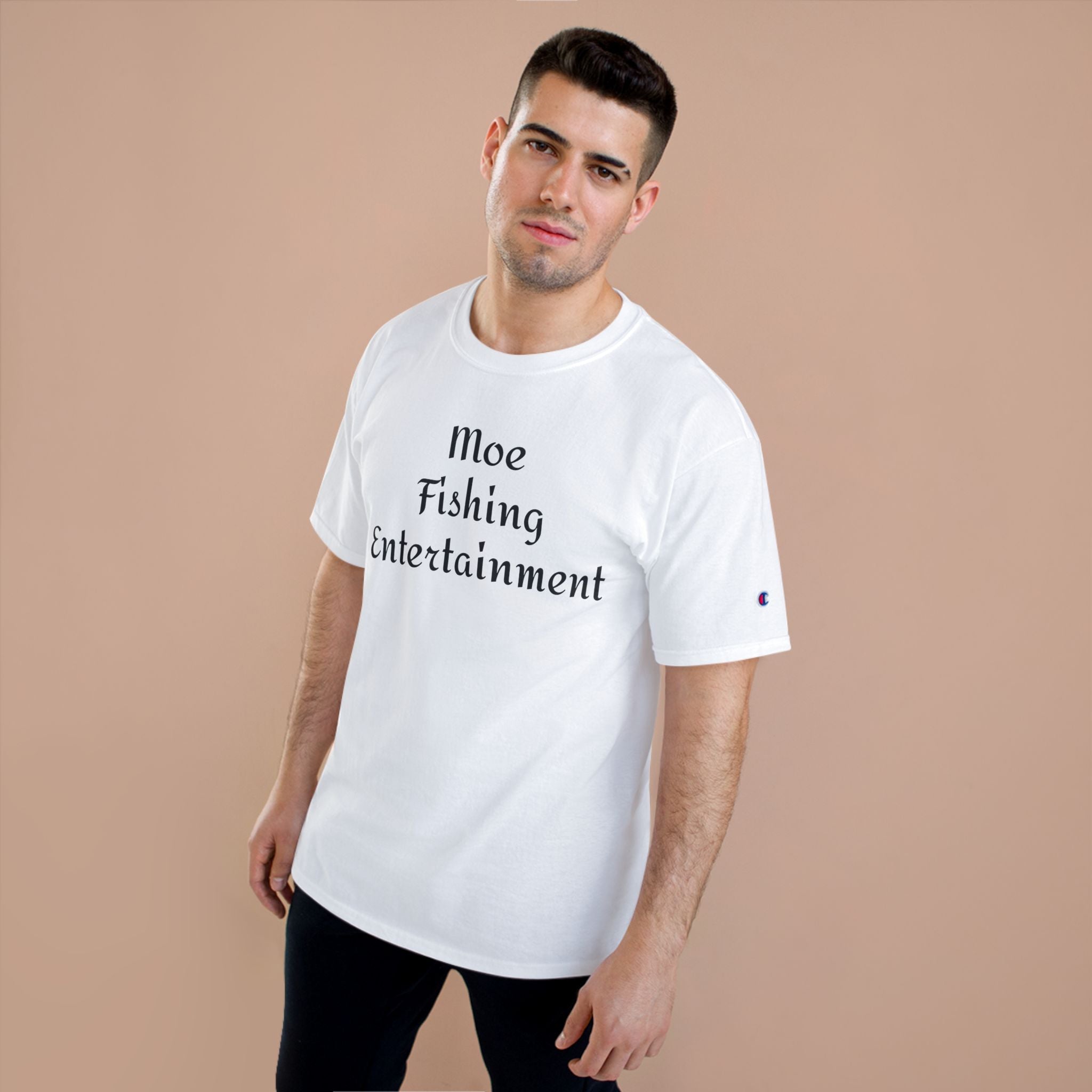 Champion T-Shirt — "Moe Fishing Entertainment" Script Logo Tee
