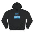 Champion Hoodie with Blue Metallic "M" Logo — Casual Streetwear Pullover