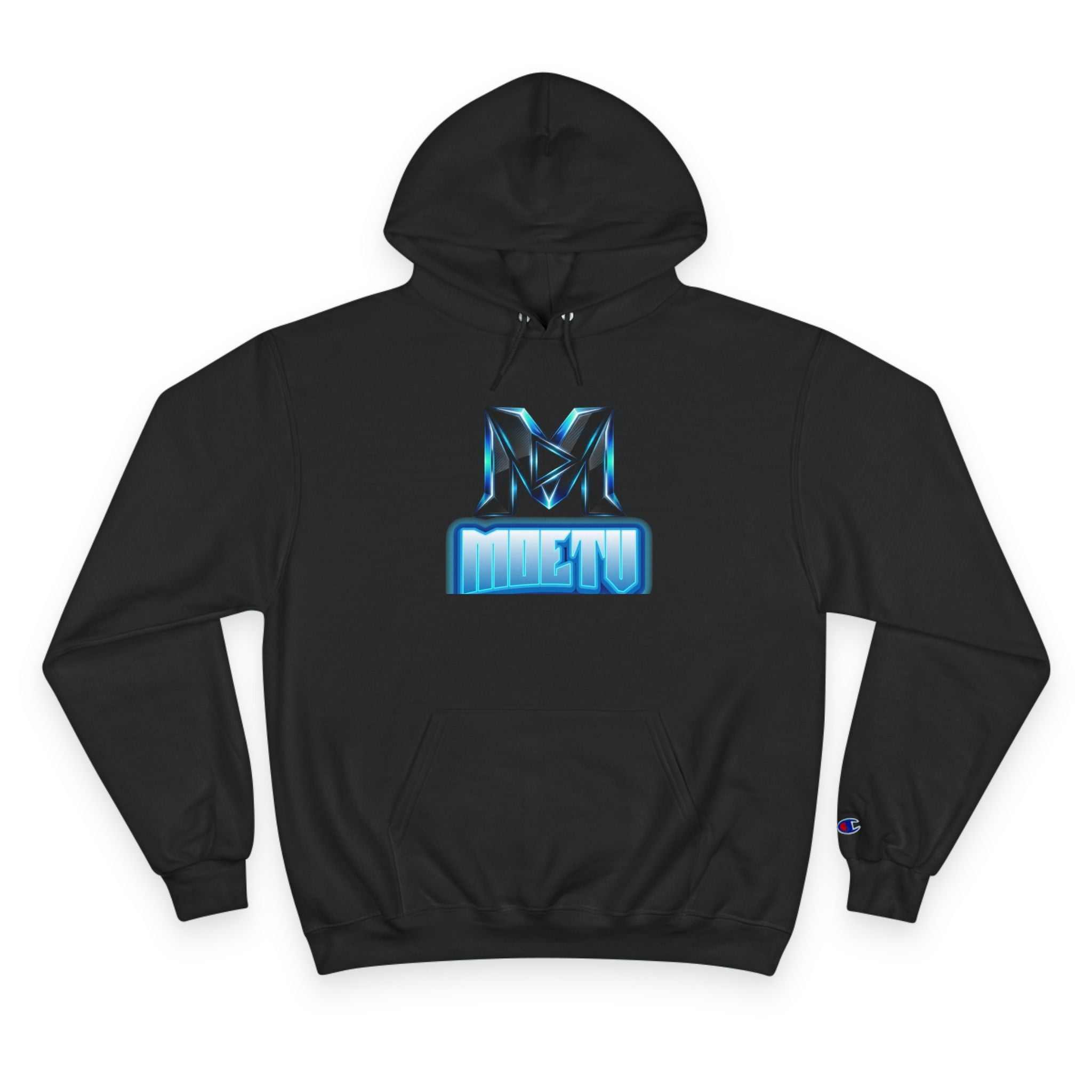 Champion Hoodie with Blue Metallic "M" Logo — Casual Streetwear Pullover
