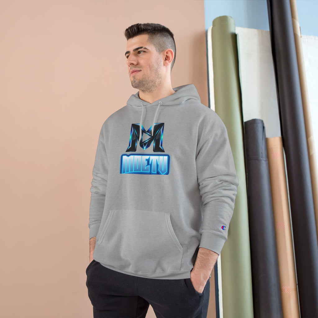 Champion Hoodie with Blue Metallic "M" Logo — Casual Streetwear Pullover