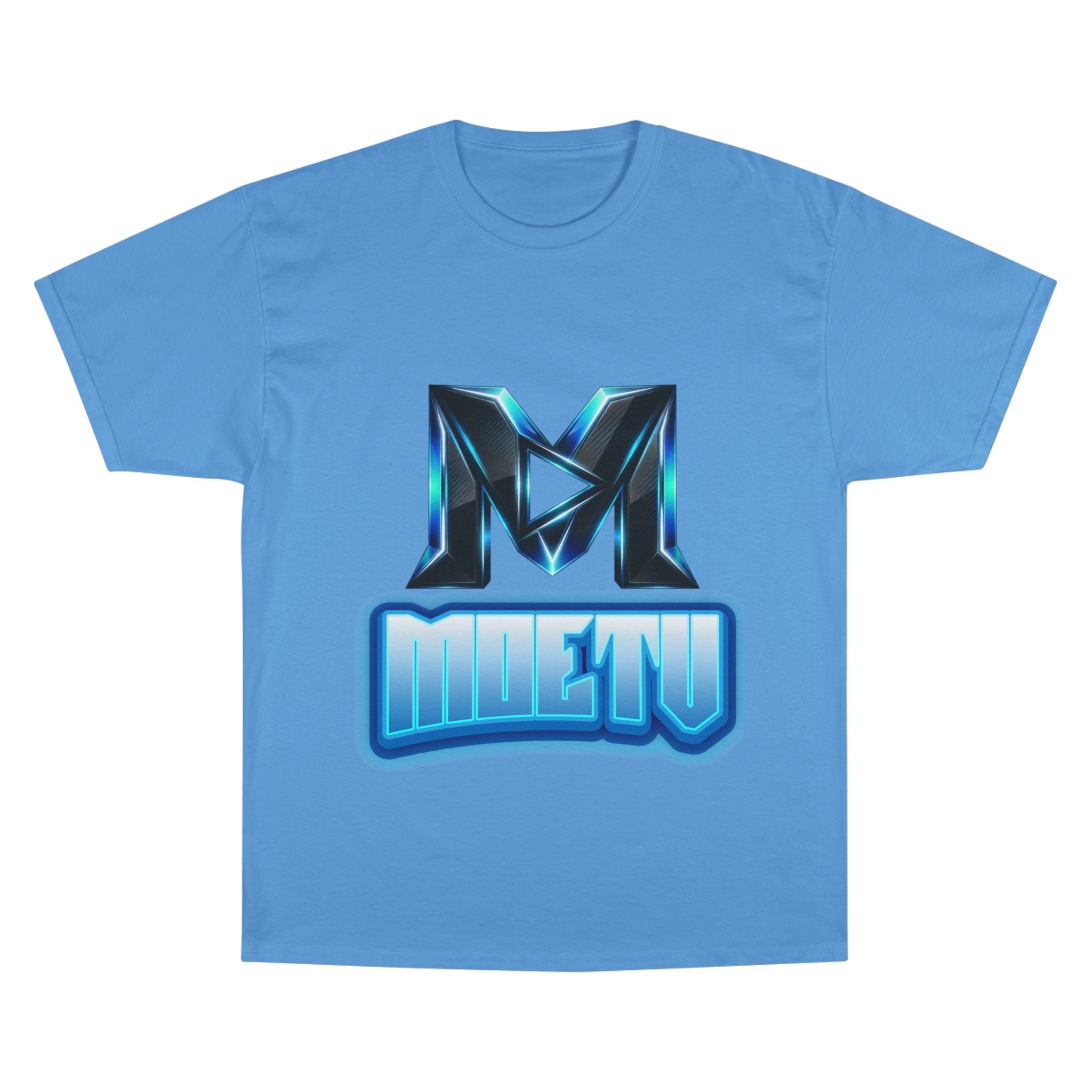Champion T-Shirt — Blue Metallic 'M' Logo Streetwear Tee