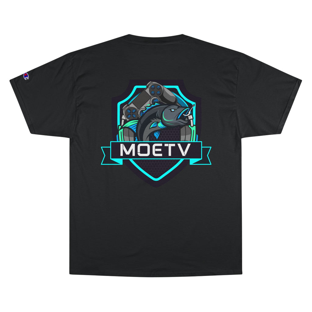 MOETV Champion T-Shirt — Gaming Logo Tee with Dolphin Crest