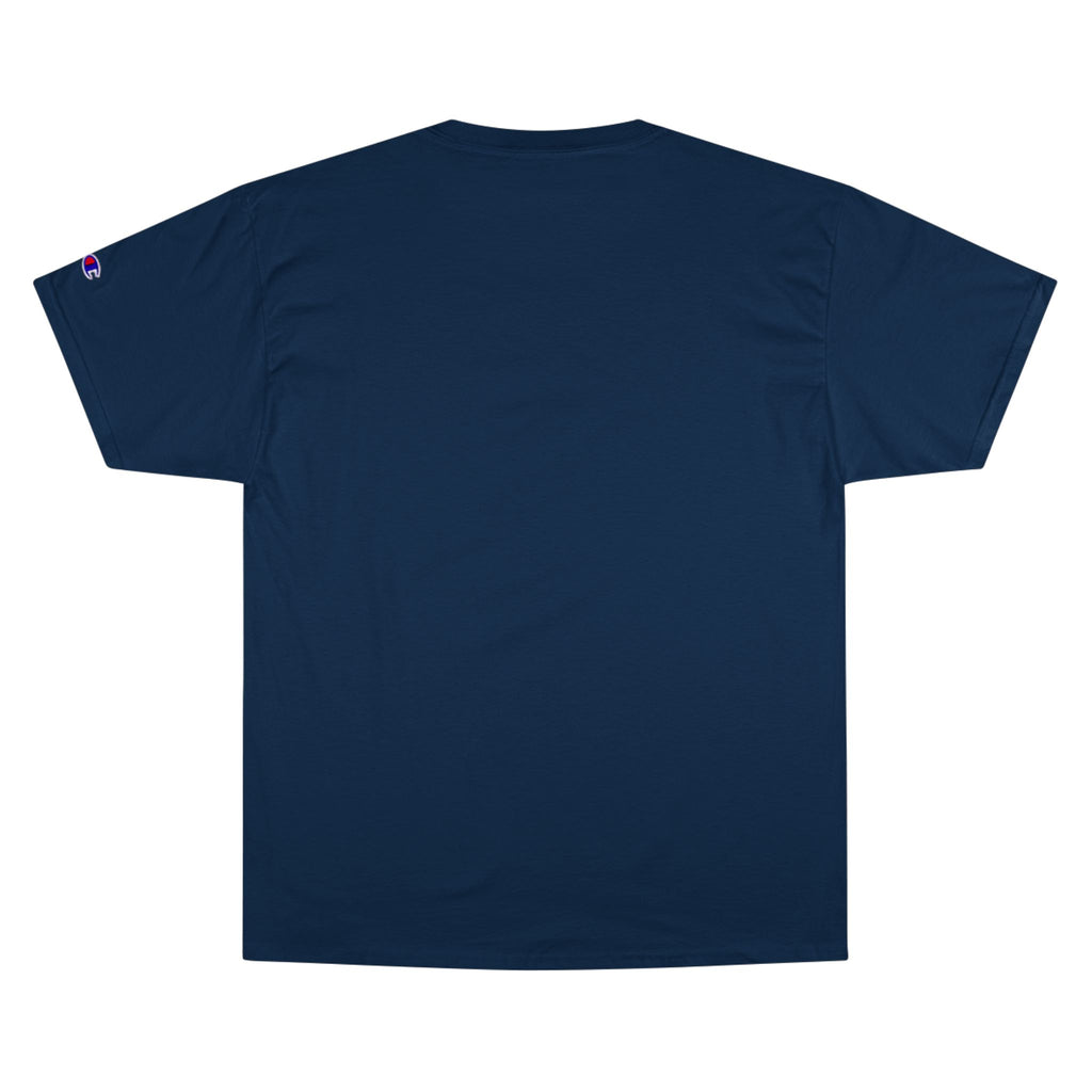 Champion T-Shirt — Blue Metallic 'M' Logo Streetwear Tee