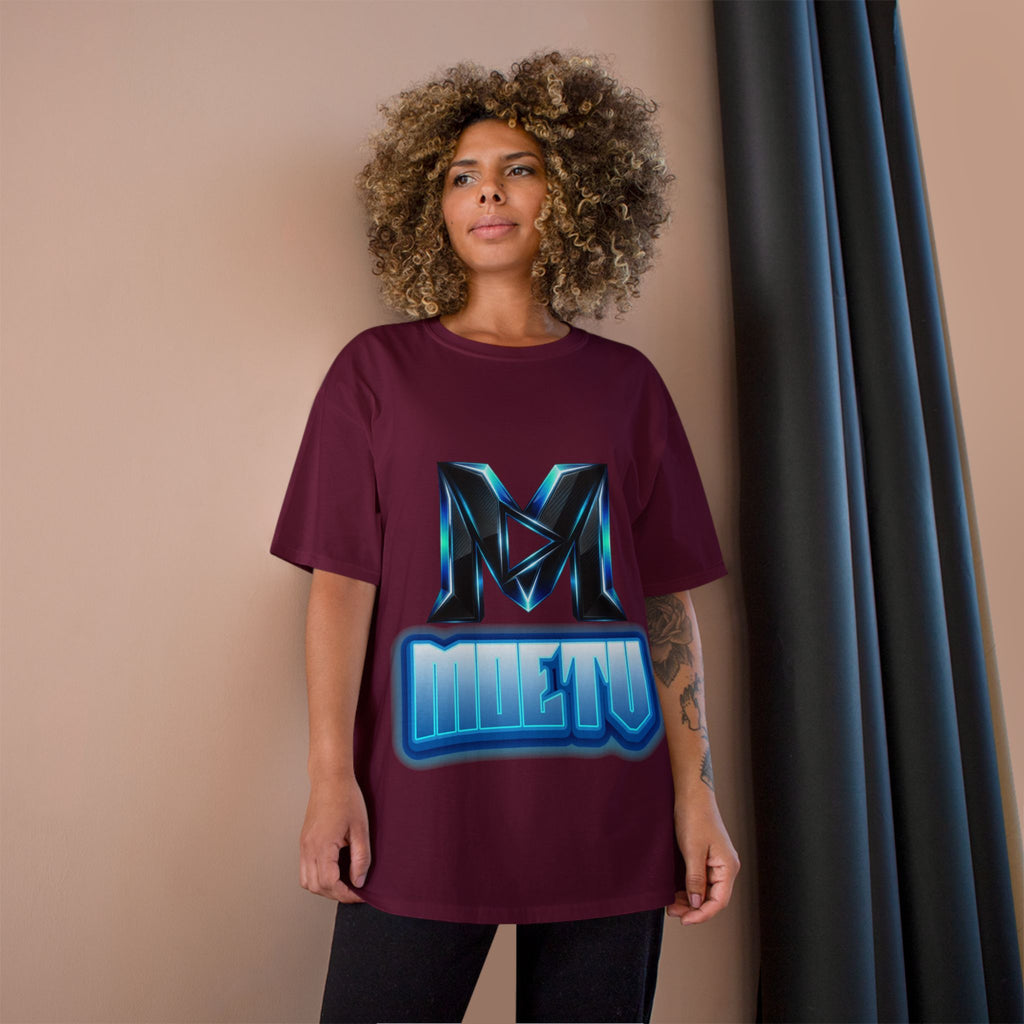 Champion T-Shirt — Blue Metallic 'M' Logo Streetwear Tee
