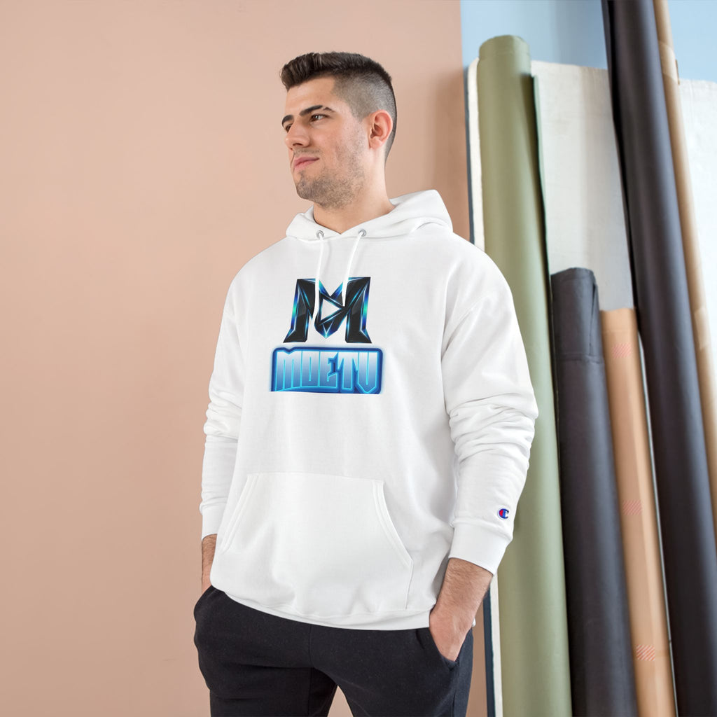 Champion Hoodie with Blue Metallic "M" Logo — Casual Streetwear Pullover
