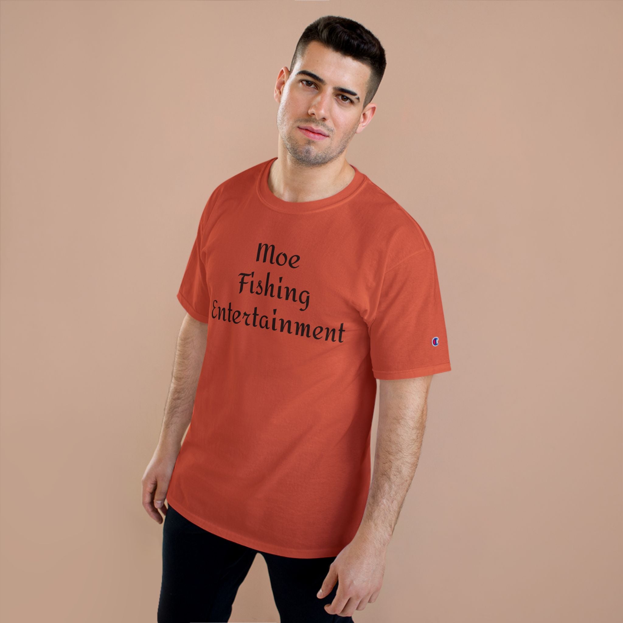Champion T-Shirt — "Moe Fishing Entertainment" Script Logo Tee