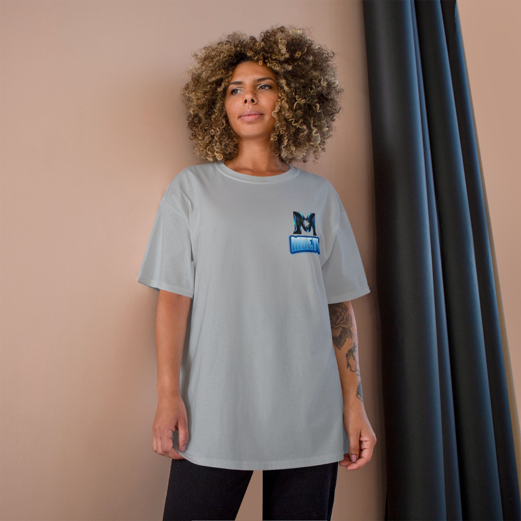 MOETV Champion T-Shirt — Gaming Logo Tee with Dolphin Crest