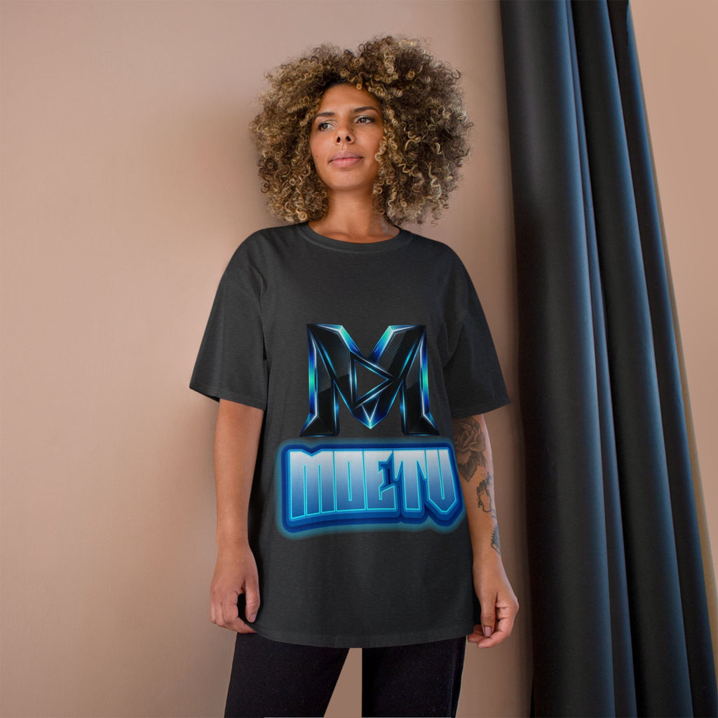 Champion T-Shirt — Blue Metallic 'M' Logo Streetwear Tee