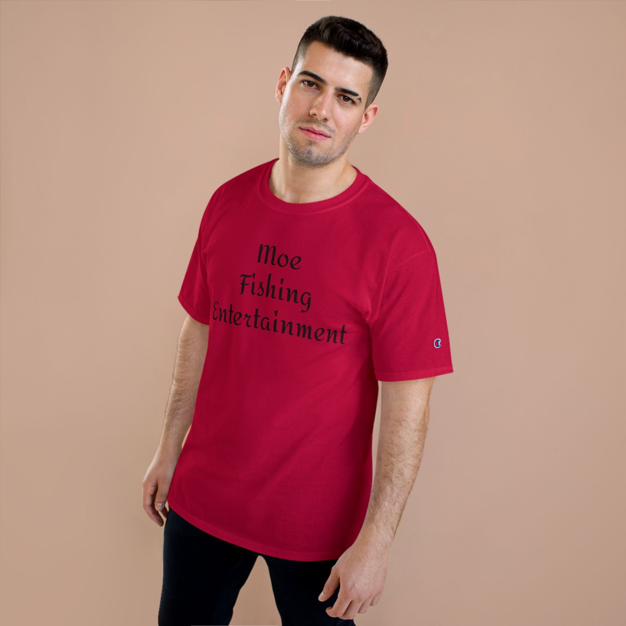 Champion T-Shirt — "Moe Fishing Entertainment" Script Logo Tee