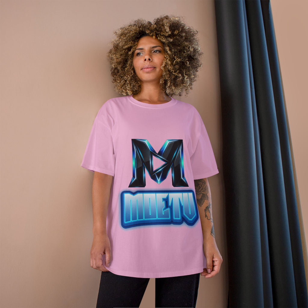 Champion T-Shirt — Blue Metallic 'M' Logo Streetwear Tee
