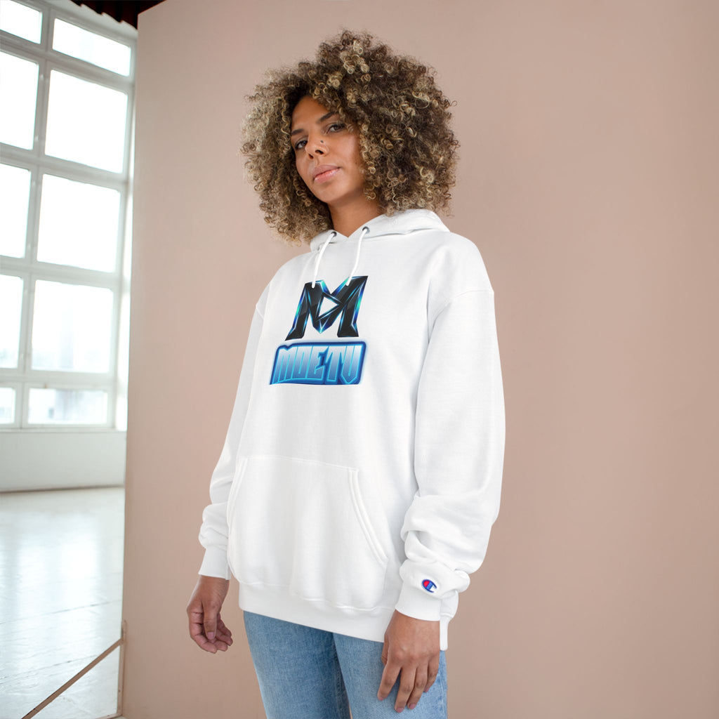 Champion Hoodie with Blue Metallic "M" Logo — Casual Streetwear Pullover