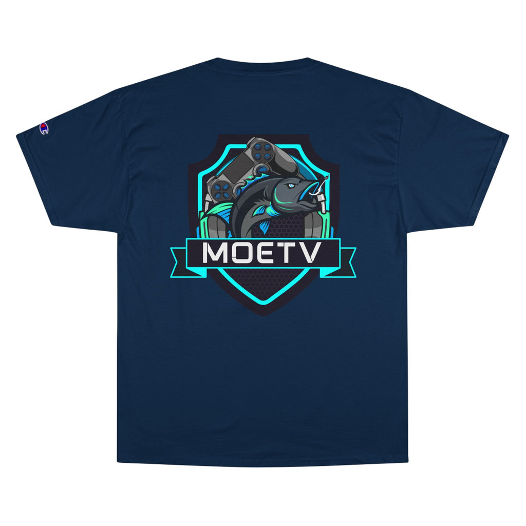 MOETV Champion T-Shirt — Gaming Logo Tee with Dolphin Crest
