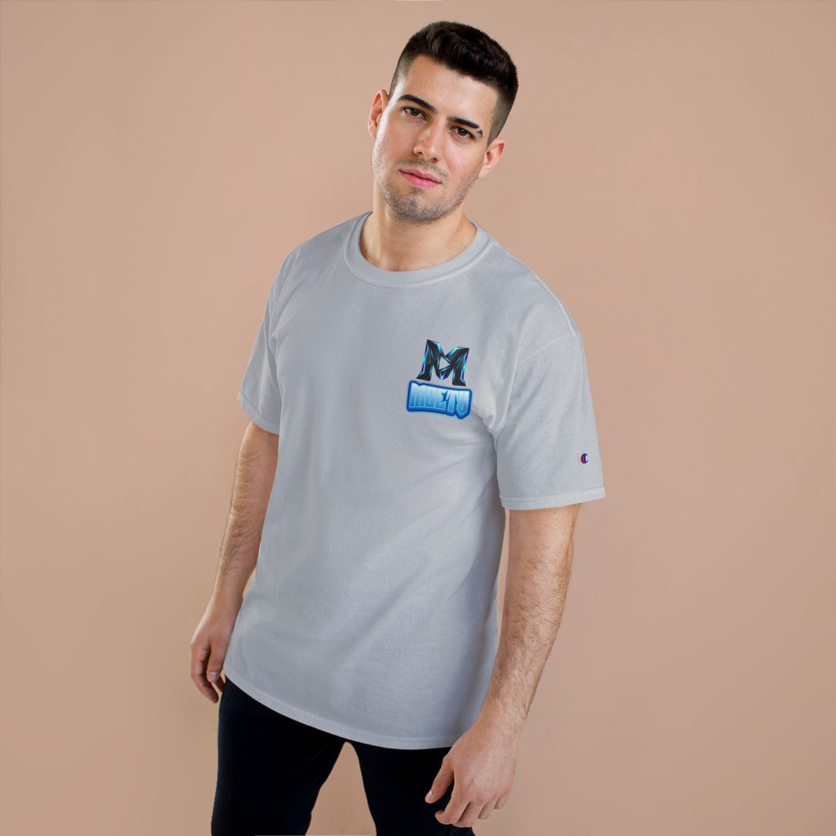 MOETV Champion T-Shirt — Gaming Logo Tee with Dolphin Crest